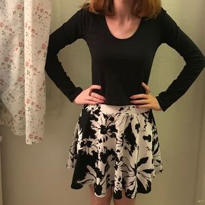 black and white floral skater skirt